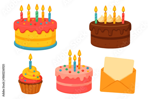 Birthday Cakes and Envelope with Card