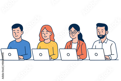 Diverse group of people working on laptops