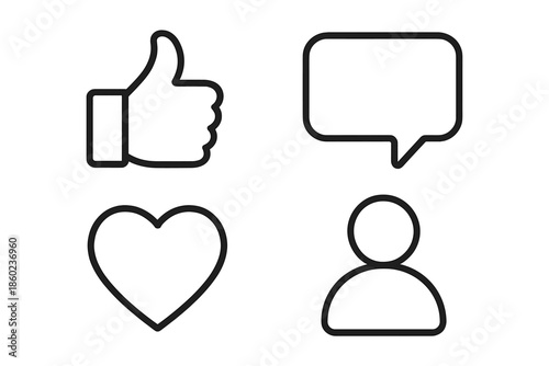 Social media icons - like, comment, heart, user