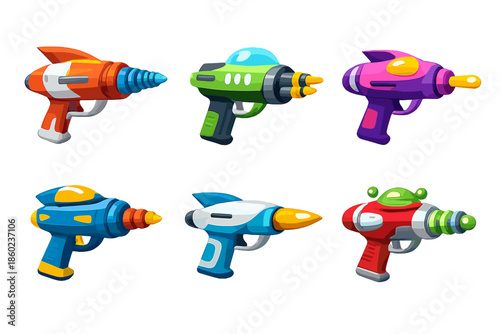 Collection of six colorful retro sci-fi ray guns