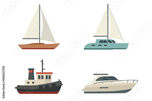 Four boats in different styles glowing against a dark background