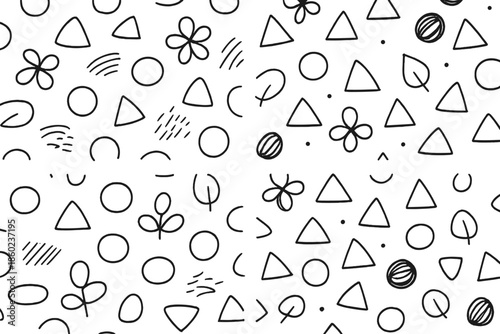 Seamless Pattern of Cute Hand-Drawn Shapes
