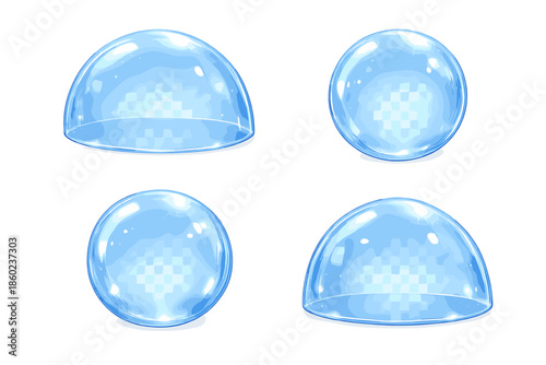 Transparent blue spheres and domes on a gray background