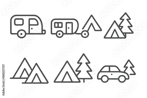 Camping icons on a dark background