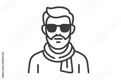 Line art portrait of a man wearing sunglasses and scarf