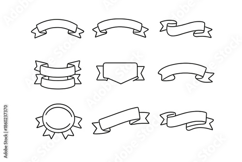 Collection of outline ribbons and banners on a gradient background