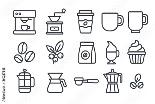 Coffee Icons Set on Dark Background