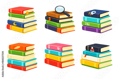 Stacks of colorful books with glowing edges