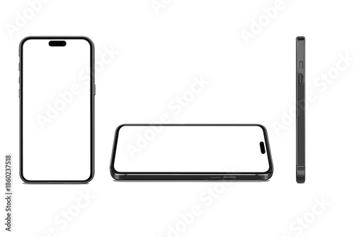 Smartphone mockup with blank screen in different orientations