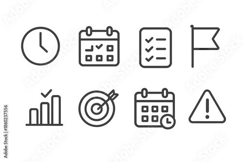 Set of thin line business icons on a dark background