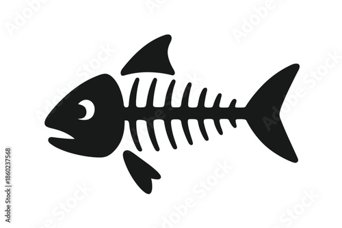 Black fish skeleton silhouette on grey background