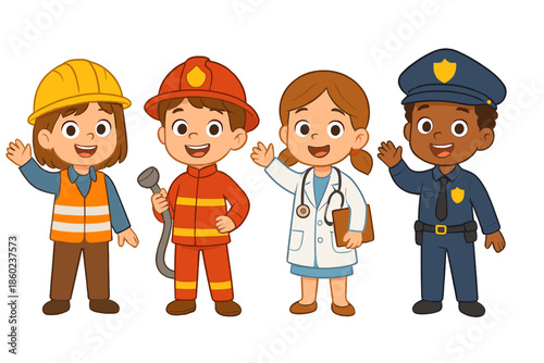 Diverse Group of Children Dressed as Community Helpers