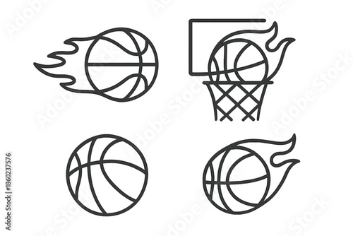 Basketball icons with flames and hoop