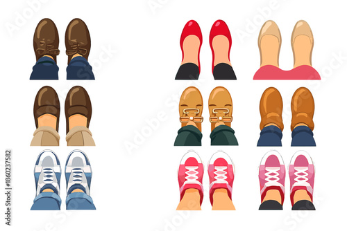 Overhead view of diverse footwear