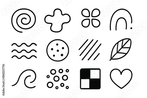 Collection of simple line art icons on a dark gradient background