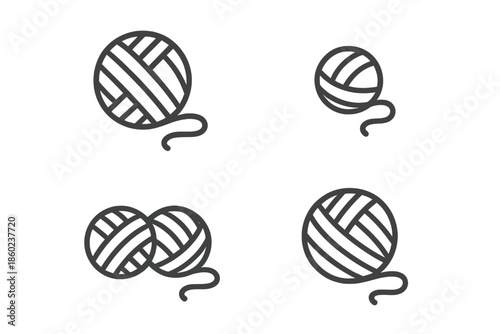 Abstract icons of yarn balls on a dark gradient background