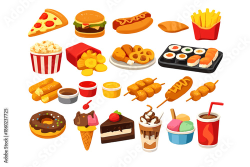 A Variety of Delicious Fast Food and Desserts