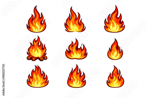 Set of Campfire and Flame Icons