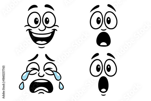 Cartoon faces expressing various emotions in the dark