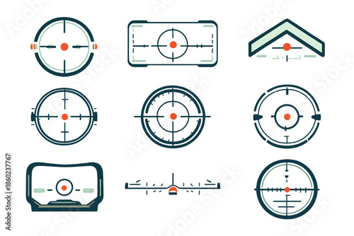 Collection of futuristic weapon reticles and targeting sights
