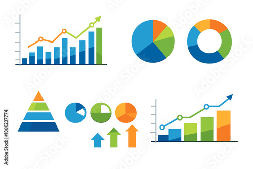 Collection of Financial Charts and Graphs on a Glowing Background