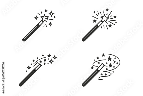 Magic Wand Icons with Stars and Sparkles