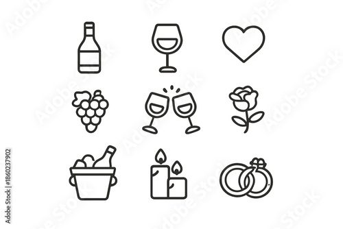 Romance and celebration icons set