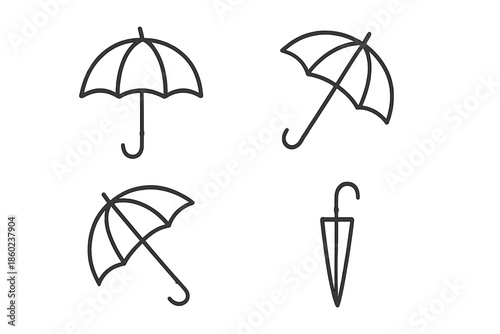 Four umbrella icons on a grey background
