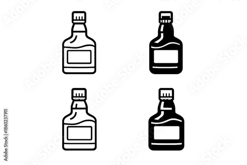 Four stylized bottles of alcohol on a gradient background