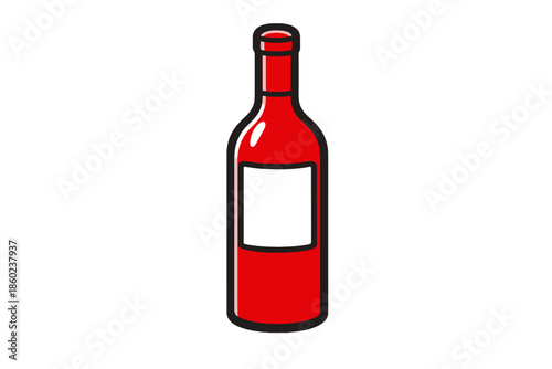 Red Wine Bottle with Label on Gray Background