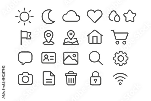 Set of 20 outline icons on a gradient background