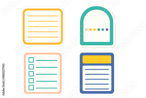 Four abstract icons for notes and lists