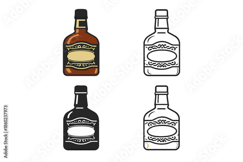 Set of stylized bottles with decorative labels