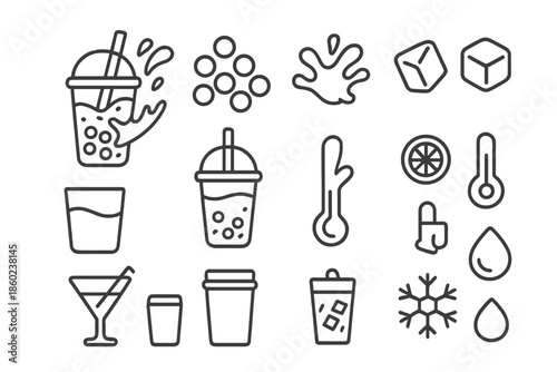 Cold Drinks and Ice Icons Set