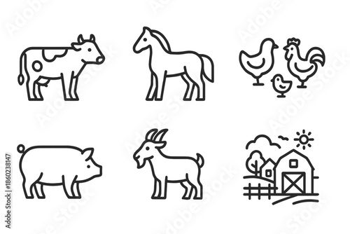 Farm animal icons set