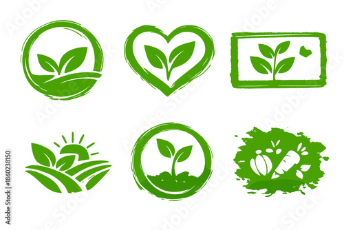Set of Organic Farming and Healthy Food Icons