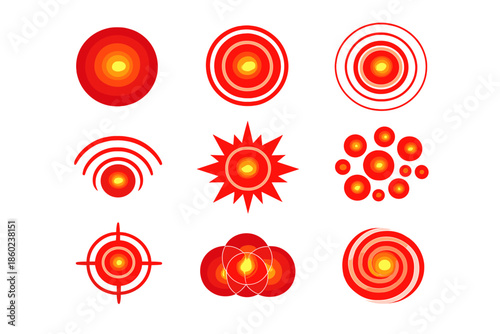 Red glowing circles and abstract shapes