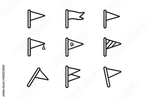 Set of outline flag icons on a gray background
