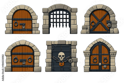 Set of fantasy castle doors and gate