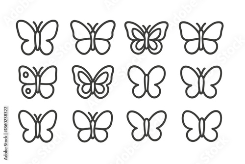 Collection of 12 Butterfly Icons on Dark Gradient Background