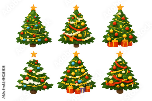 Six Festive Christmas Trees Decorated for the Holidays