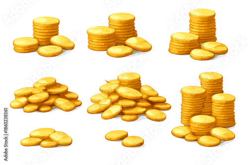 Piles of gold coins with glowing light