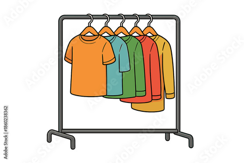 Clothing rack with colorful t-shirts