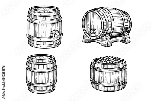 Vintage Wooden Barrels Collection