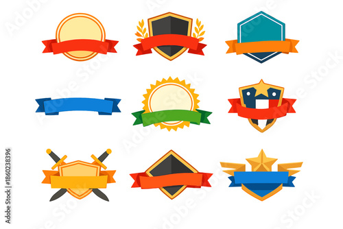 Collection of Glowing Badges and Ribbons