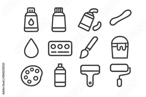 Collection of painting and art supplies icons on a gradient background