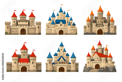 Collection of Fantasy Castles with Colorful Turrets