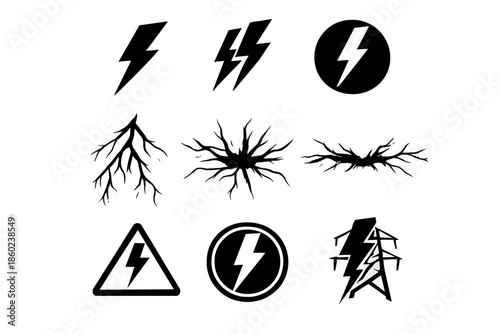 Collection of Electrical Hazard and Power Symbols