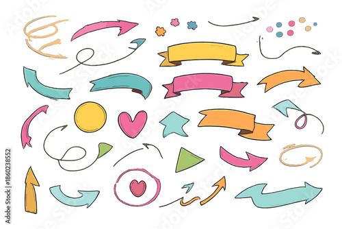 Colorful Hand-Drawn Arrows and Ribbons Background