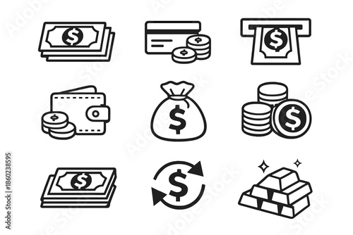 Financial Icons Set on Dark Gradient Background